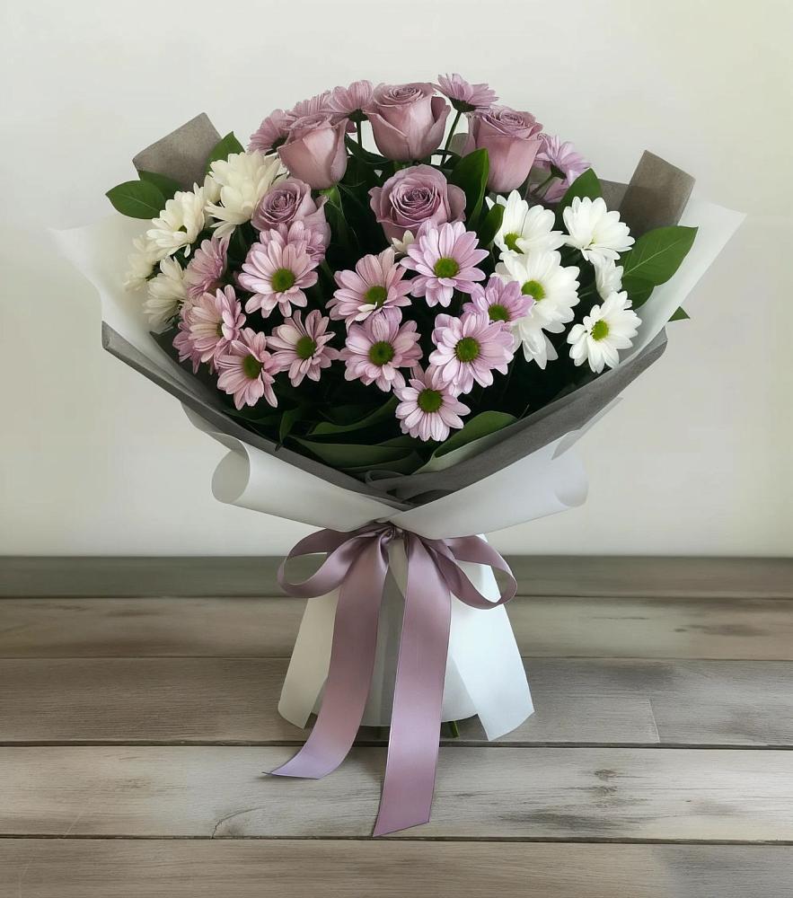 Букет цветов из: Хризантемы и Розы в Ногинске