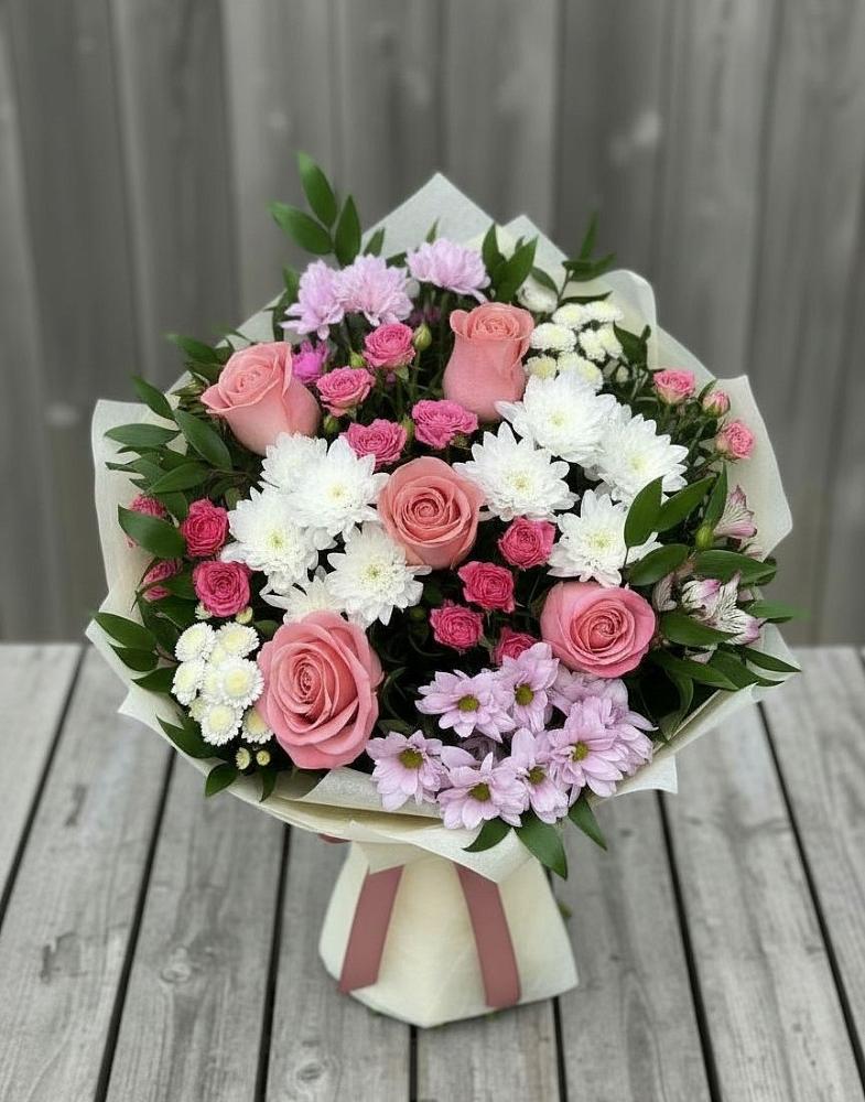 Букет цветов из: Альстромерии, Гвоздики, Розы и Хризантемы в Ногинске