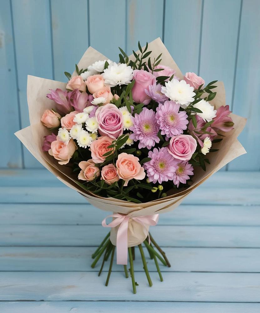 Букет цветов из: Хризантемы, Розы и Альстромерии в Ногинске