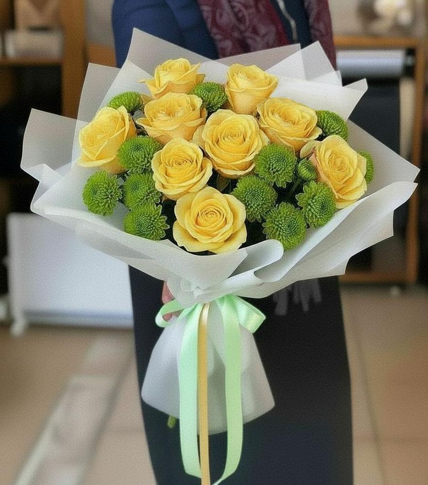 Букет цветов из: Хризантемы и Розы в Ногинске