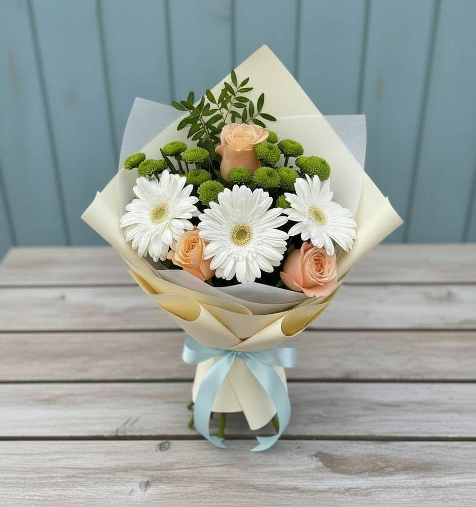 Букет цветов из: Герберы, Розы и Хризантемы в Ногинске