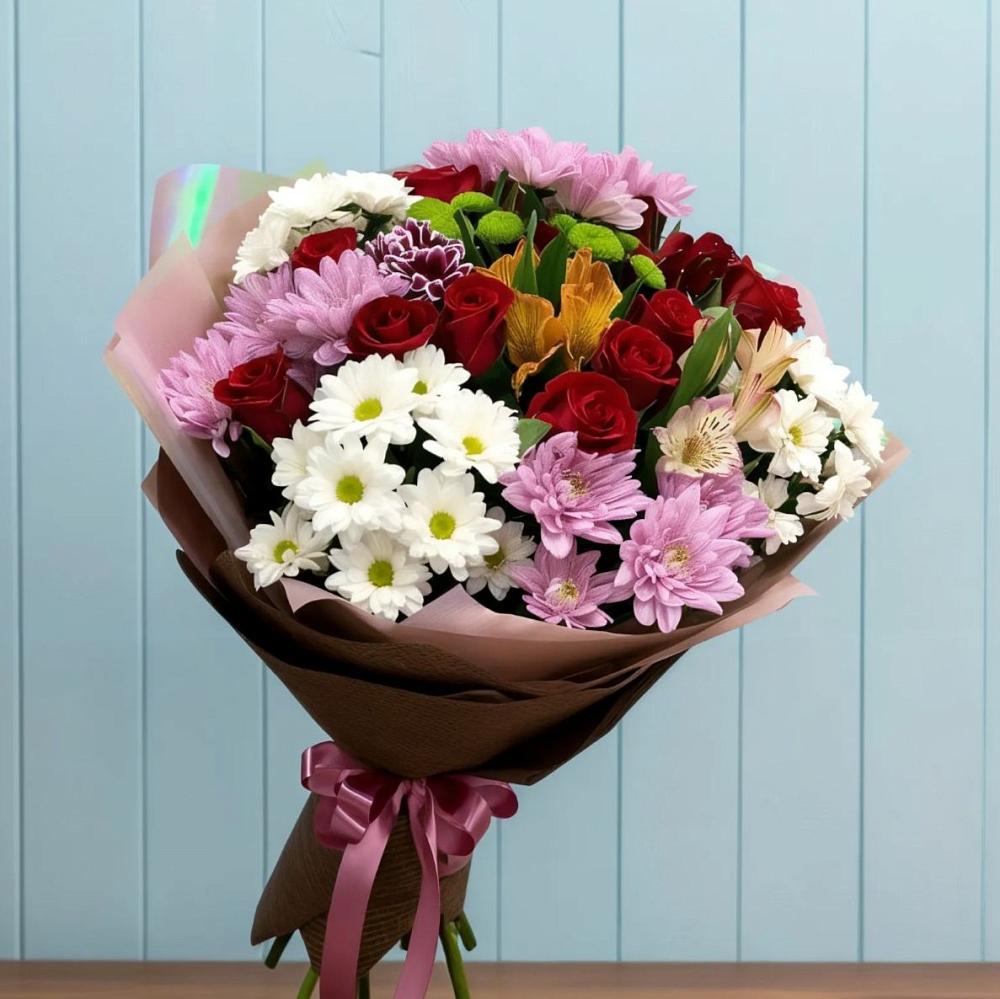 Букет цветов из: Розы, Хризантемы и Альстромерии в Ногинске