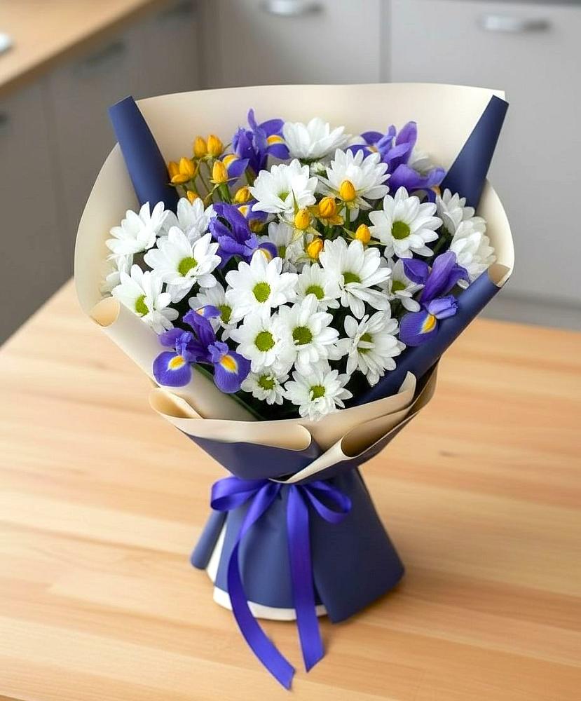 Букет цветов из: Розы, Ирисы и Хризантемы в Ногинске